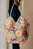 Green, Navy & Multicolored Floral Tote