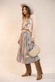 Horse Embroidered Button Blouse: SAND