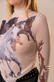 Horse Pack Print Pearl Edge Mesh Top: SAND