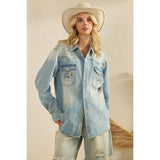 Denim Jacket with Horse Embroidery: Medium Wash