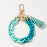 Silicone Coated Matte Key Ring Bracelets with Leather Tassel: Mint