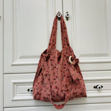 Vintage Floral Corduroy Tote Bag: RED