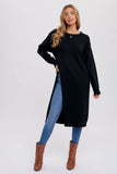 HIGH SLIT LONGLINE PULLOVER: Black