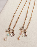 Rose Quartz Gemstone Charm Necklace with Pearl – Gold
