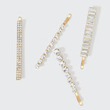 Metal Rhinestone Assorted Bobby Pins 4pc Set - Gold