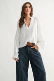 Boho-Chic Embroidered White Peasant Blouse: OFF WHITE