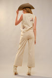 Western Motif Embroidered Sleeveless Top: SAND