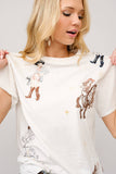 Western Motif Embroidered Graphic T Shirt: OFF WHITE