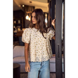 Blooming Daisy Lace Blouse Top: OATMEAL FLORAL