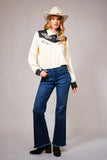 Embroidered Contrast Yoke Western Shirt: CREAM BLACK