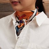 Silk Square Scarf with Equestrian Saddle & Tack Print: Orange