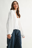 Boho-Chic Embroidered White Peasant Blouse: OFF WHITE