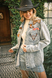 Garment Washed Snap Up Rodeo Denim Jacket: LIGHT WASH