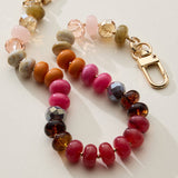 Mixed Bead Bag Keychain with Gold Clasps: Pink