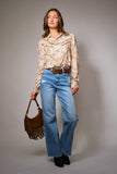 Western Printed Long Sleeve Button-Up Shirt: OFF WHITE RUST