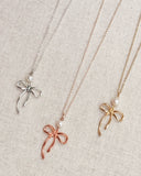 Bow Pearl Pendant Necklace – Gold, Rose Gold & Silver: Yellow Gold