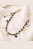 Inspired Pearl&Leather Interwoven Bag Charm Chain Strap: Black