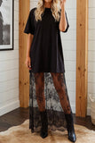 Summer 2026 High Waist Lace Sandalwood Long dress: Black