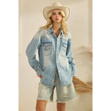 Denim Jacket with Horse Embroidery: Medium Wash