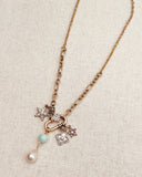 Amazonite Gemstone Charm Necklace with Pearl – Gold