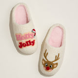 Holly Jolly Reindeer Holiday Slippers