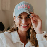 MAMA (Pink and White) Mother’s Day Denim Trucker Hat: Denim Blue