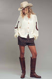 Western Horse Intarsia Cardigan: IVORY