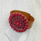 Brown leather with large blue turquoise stone concho bracelet