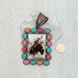 Copper metal with blue turquoise stone triangle cowboy Pendent: MUTI COWBOY