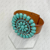 Brown leather with large blue turquoise stone concho bracelet