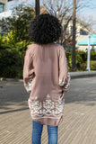 Embroidered Floral Vine Lightweight Kimono - Long Sleeve: Mocha