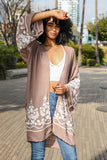 Embroidered Floral Vine Lightweight Kimono - Long Sleeve: Mocha