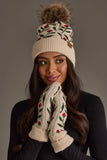 Panache - Cream Floral Pattern Knit Pom Hat