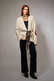 Western Horse Belted Cardigan Sweater: ALMOND BEIGE