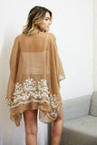 Lightweight Summer Kimono | Floral Embroidery & Tassels 🌻: Mocha