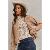 Mini Checkered Button Down Ruffled Jacket: BROWN )