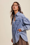 Heart Detail Oversized Denim Shirt: Light Denim