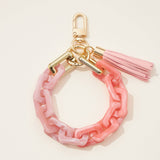 Two Tone Mixed Resin Chain Keychain with Tassel: PINK