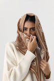 Paisley Knit Triangle Scarf Winter Head Wrap: Mocha