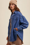 Heart Detail Oversized Denim Shirt: Light Denim