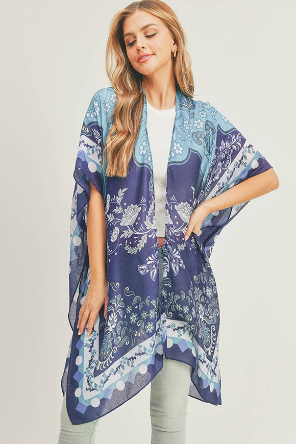 Boho Print Kimono: Navy