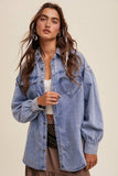 Heart Detail Oversized Denim Shirt: Light Denim