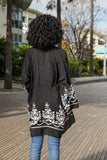 Embroidered Floral Vine Lightweight Kimono - Long Sleeve: Black
