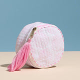Pink Quilted Seashell Round Coin Pouch – Zipper Coin Purse with Tassel: Pink