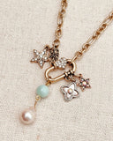 Amazonite Gemstone Charm Necklace with Pearl – Gold