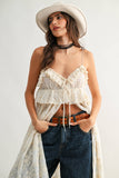 Sheer Floral Lace Ruffle Cover Up Top: CREAM