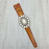 Brown leather with large blue turquoise stone oval concho bracelet