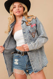 Garment Washed Snap Up Rodeo Denim Jacket: LIGHT WASH