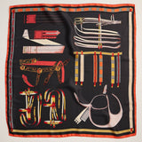 Silk Square Scarf with Equestrian Saddle & Tack Print: Black