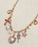 Gold Heart & Star Charm Necklace with Pearl